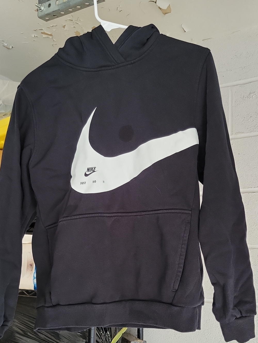 Nike Black Hoodie with Large White Swoosh for Kids